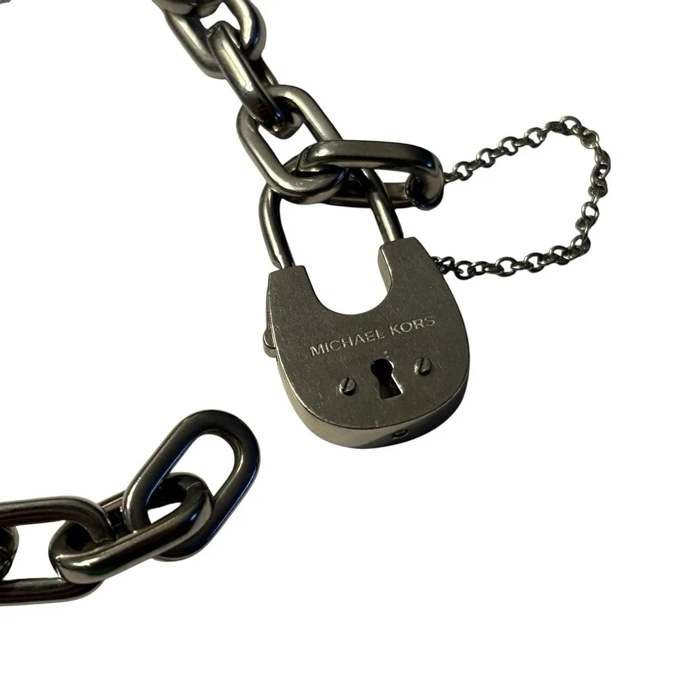 Michael Kors Bracelet Chain Link With Padlock And Safety Chain Silver Tone Metal - Picture 11 of 16